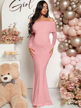 Off-Shoulder Baby Pink Maternity Dress